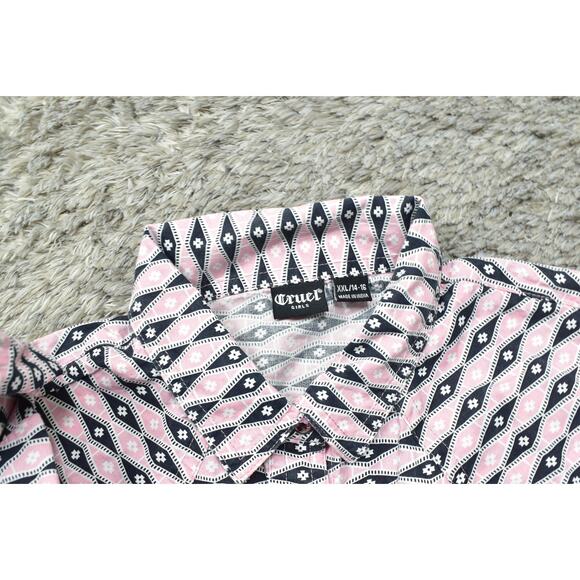 Cruel Girl Pink Snap Button-Up 100% Cotton Shirt, 2XL Girls Western Long Sleeve - Picture 6 of 8